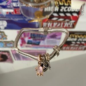 Silver Pandora  Charm Bracelet with Pink and Black Accents